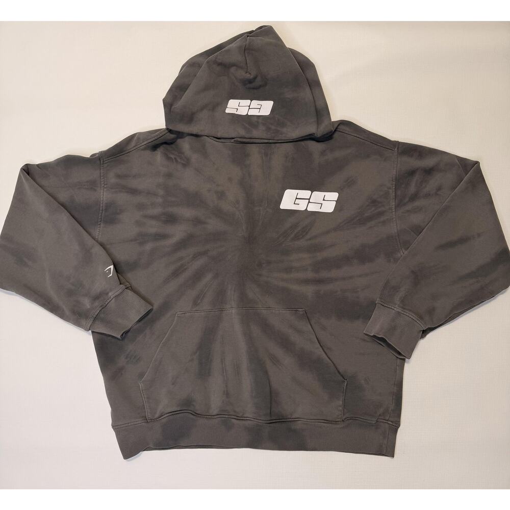 Gymshark Hoodie Mens Medium Gray Tie Dye GS Logo Pullover Sweatshirt Athletic